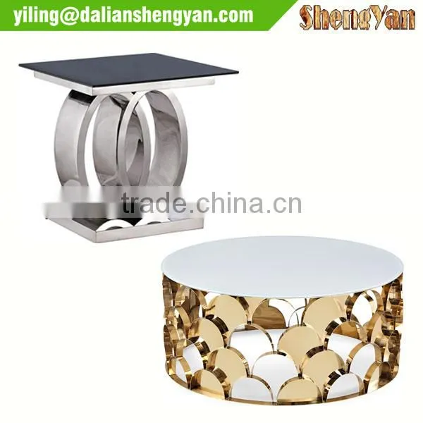 Gold Finish 4 Legged Glass Modern Side Table photo-3