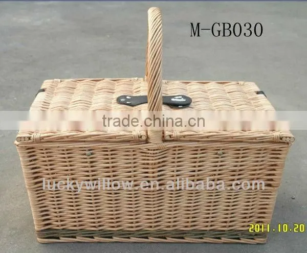 Empty Rectangle Wicker Gift Basket With Lid and Handle