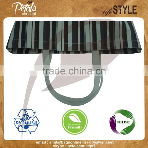 New Design Cotton Canvas Tote Bag With Open Hanging Pocket - Multicolor Allover Stripe Print - Hot Print Bags photo-4