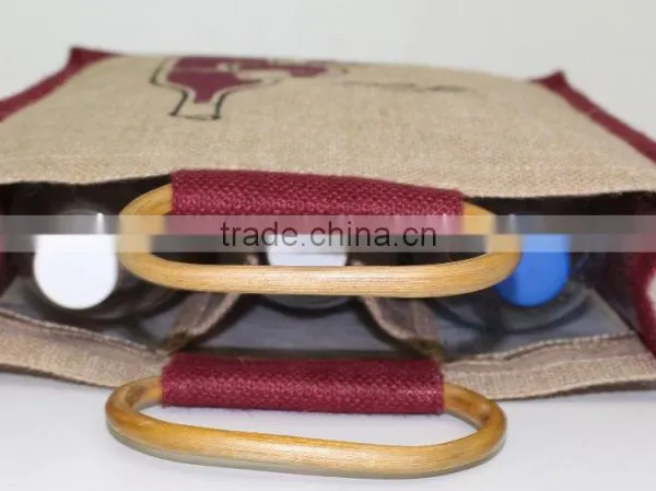Strong Bag for Three Wine Bottles Jute Bag With Window -promotional Wholesale Custom Three Bottle Wine Bag photo-6