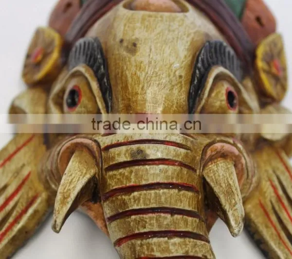 Hand Crafted Wooden Mask of Hindu Lord Ganesh Wall Hanging Made In Nepal photo-2