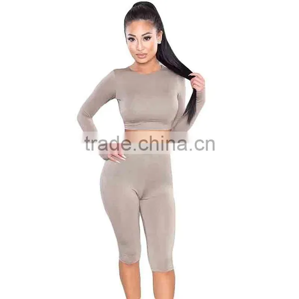 Women Sexy Long Sleeve Top And Shorts Track Suit 2017 Autumn Bodycon Tracksuit Clothing Casual Two Pieces Outfits photo-5