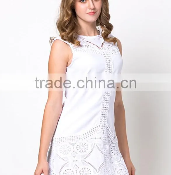 Fashion Sleeveless Short White Summer Women Lace Dress photo-6