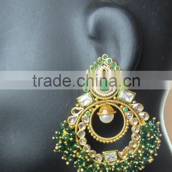 Beads Polki Chand Bali Gold Tone Dangler EARRINGS1 photo-4