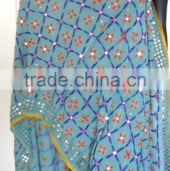 Hand Embroidered PHULKARI GEORGETTE DUPATTA SHAWL Handicraft photo-3