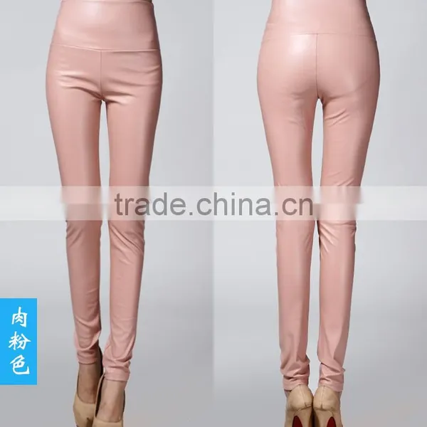 Wholesale Plain Womens Tight Pants/sexy Faux Leather High Waist Leggings Stretch PU Pants Laides Skinny Trousers photo-6