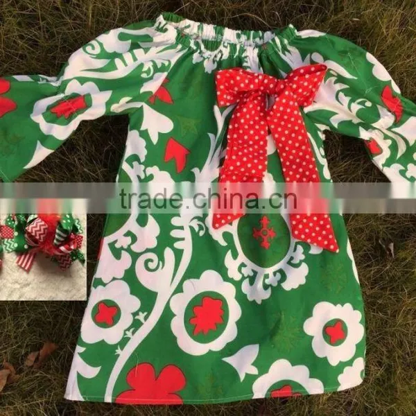 Baby Girls Christmas Dress With Matching Hair Bows and Chunky Necklace Set