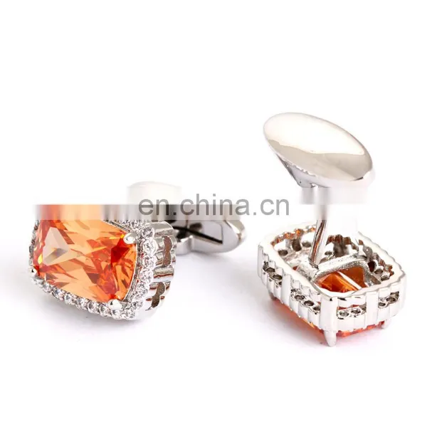 Fashion Elegant Gold Plating Enamel Blue Diamond Round Cufflinks photo-4