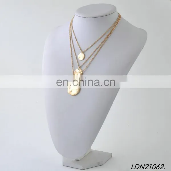 Three Layers Worn Silver/ Gold Oxide Disc Necklaces photo-4