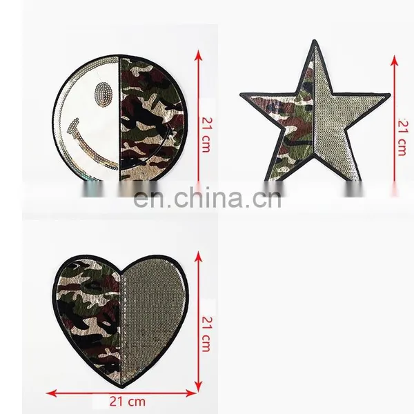 Hot Sale T-shirt Patch Heart Star Smiling Face Embroidery Patch With Camouflage And Sequins photo-3