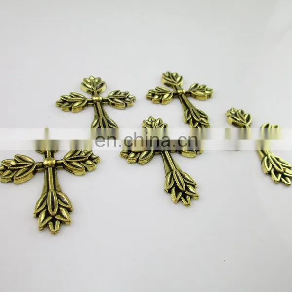 Religious Antique Gold Metal Medal Leaf Cross photo-3