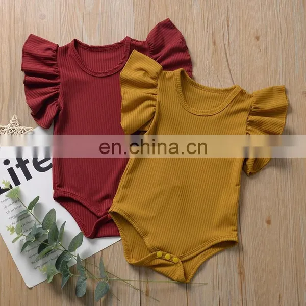 Wholesale Sweet Cotton Baby Rib Cotton Clothes Baby Girls Ruffle Romper photo-3