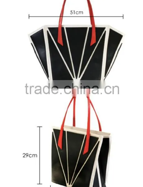 Special Design Changeable Shape Black and Red Color M K Genuine Leather Women Handbag photo-2