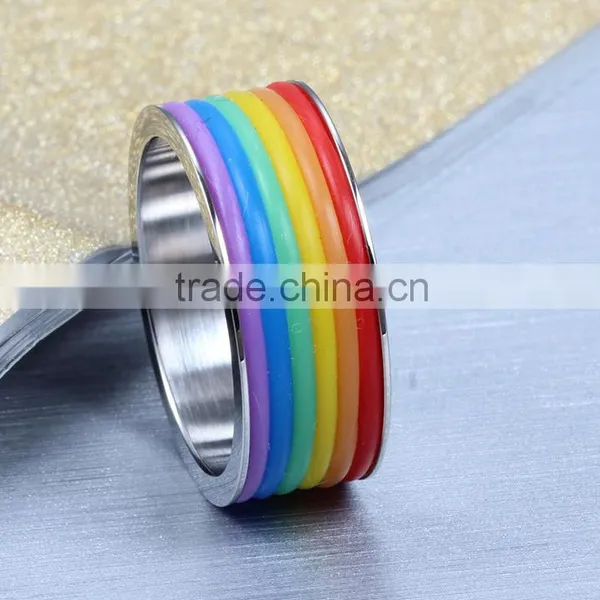New Stainless Steel Gay Men Ring Rainbow Full Color Ring Silver Ring Gay Men Ring photo-3