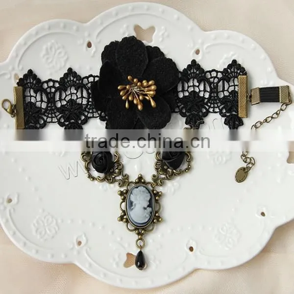 Black Antique Bronze Color Plated With Etamine & Nylon & Ribbon & Glass Pearl & Resin & Zinc Alloy Lace photo-3