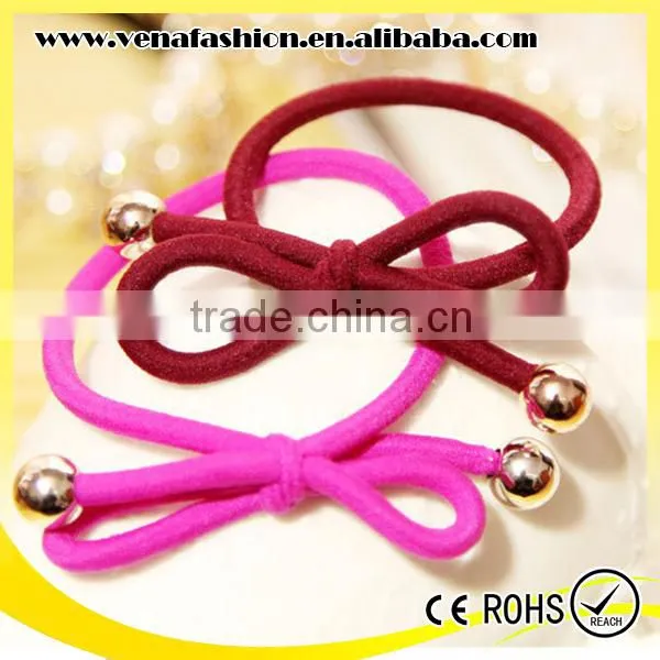 Small Quantity Knot Hair Bows Girls Elastic Hair Band With Beads photo-4