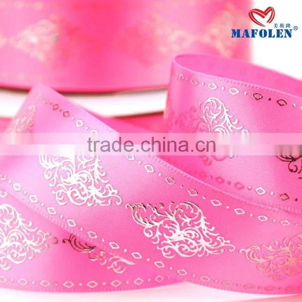 Satin Ribbon High Density Polyester Gold Foil Printed Merry Christma Ribbon on Sale photo-2