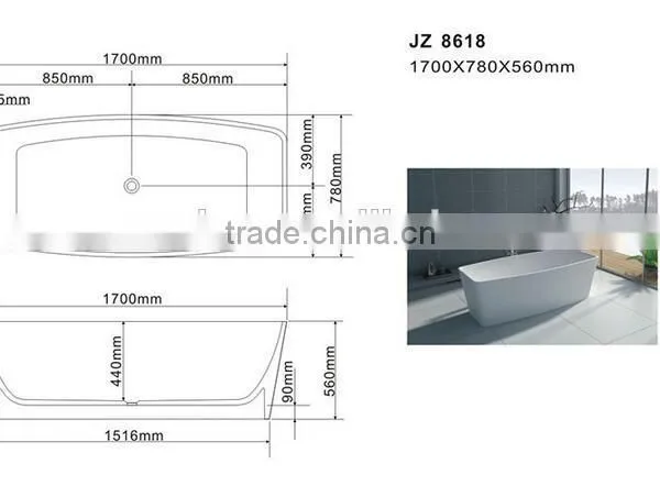 Resin Stone Japanese Soaking Tub Round Bathtub for Bathroom Furniture,freestanding Solid Surface Bathtub photo-5