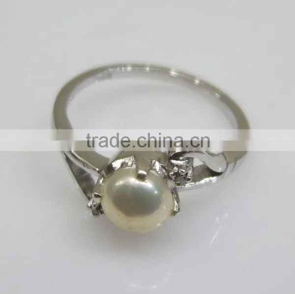 Sterling Silver Ring With Pearl & Diamond 2pc Natural Nontreated photo-3