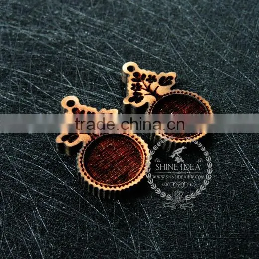 16mm Setting Size Vintage Style Natual Log Wood Bezel Tree Plant Round Pendant Setting DIY Findings Supplies 1411141 photo-2