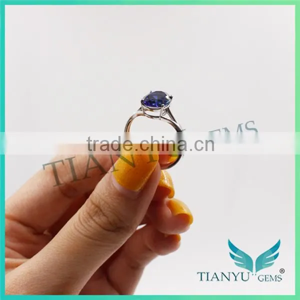 Party Gift 925 Sterling Silver Blue Oval Cut Corundum Ring Wedding Rings photo-5