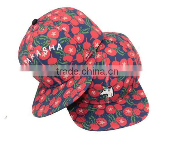 Wholesale Two Tone 100% Acylic Flat Brim Bulk Snapback Caps Floral Printing photo-4