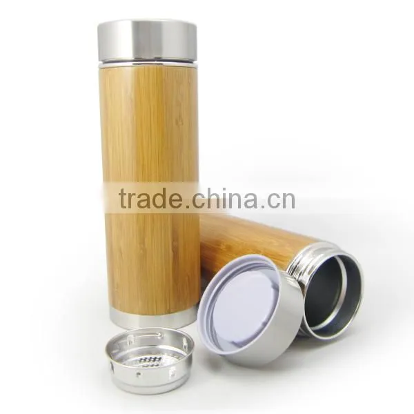 Customized Bamboo Water Bottle 360ml Stainless Steel Travel Mug With Logo Printing/carving photo-4