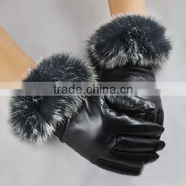 Women's Leather Gloves Autumn Winter Warm Rabbit Fur Gloves Sheepskin Mittens photo-5