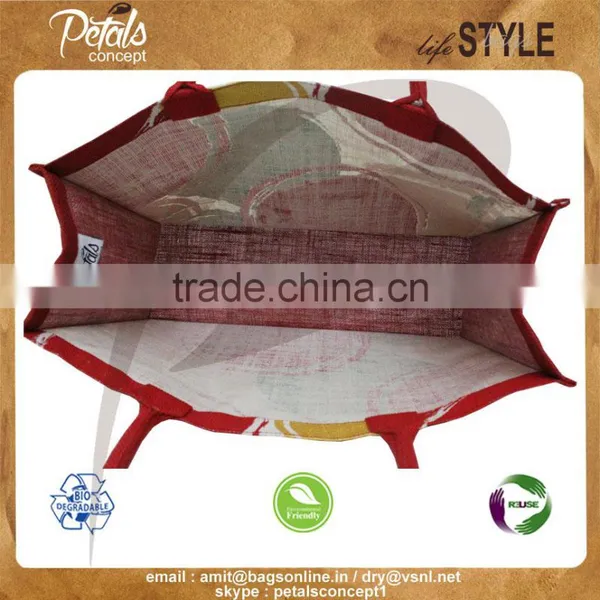 PP Laminated Jute Tote Bag With Padded Rope Handle With Three Color Print Two Side photo-6