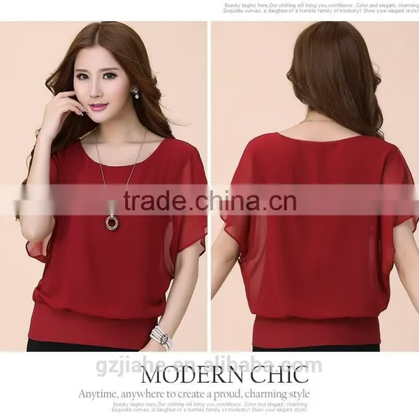 Hot Fashion Blusa Feminina 2015 Summer Casual Plus Size Slim Bat Sleeve Chiffon Shirt Women Blouse Blusas Women Tops Clothing photo-5