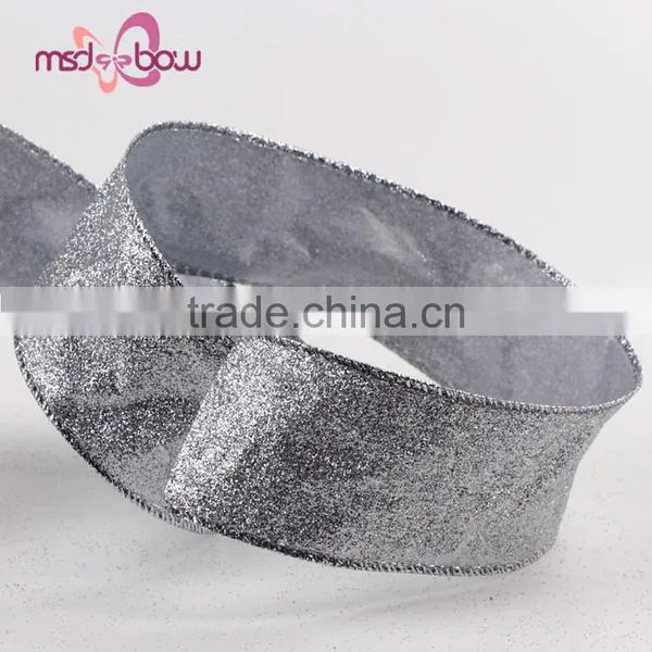 Popular Sale China 2'' Single Face Silver Glitter Burlap Ribbon photo-2