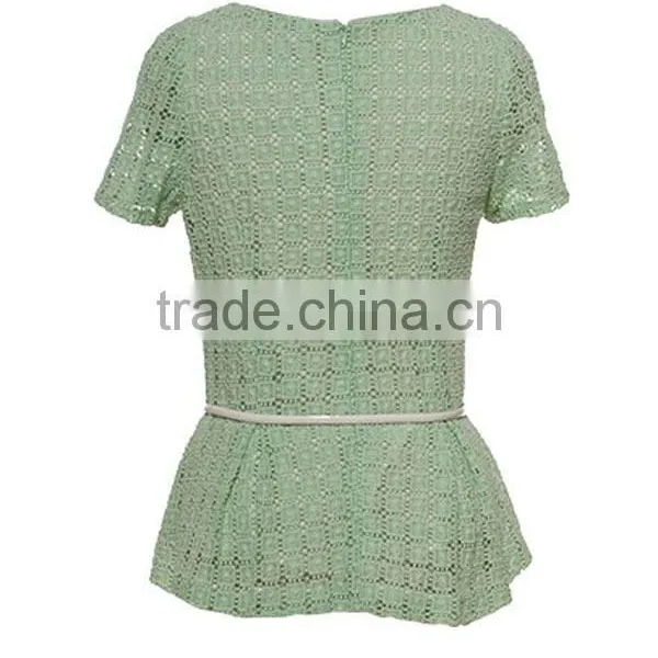2015 High Quality Fashion Korean Style Green Color Ladies Tight Blouses photo-2