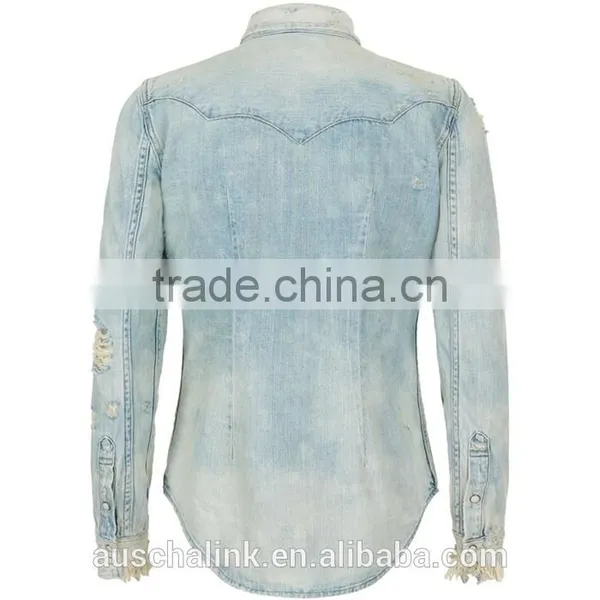 Ladies Twin Chest Pocket Fashion Cotton Jeans Shirt OEM Service photo-2