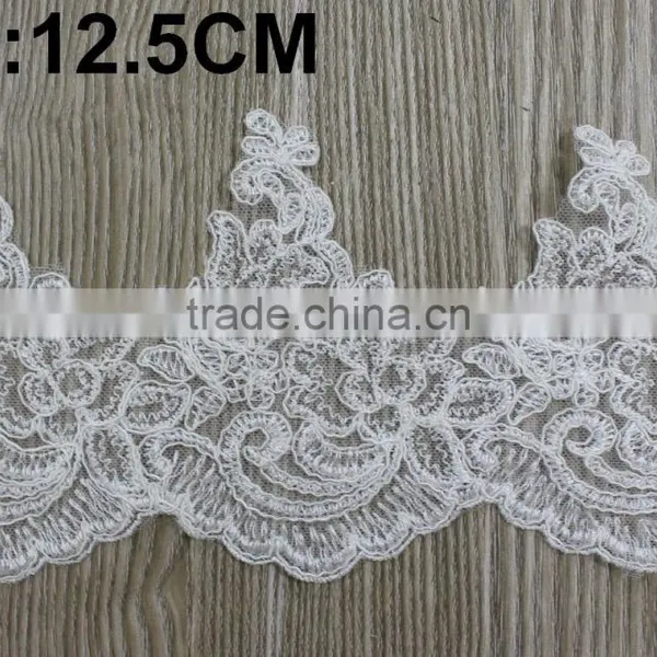 Cotton Lace Embroidery Wedding Fabric Trims for Bridal Wedding Apparel BY YARD photo-6