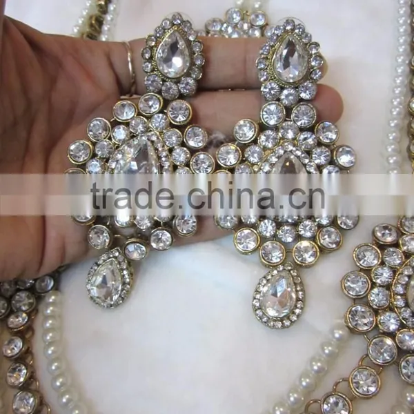 PEARL Gold Plated LONG Necklace EARRING Set photo-5