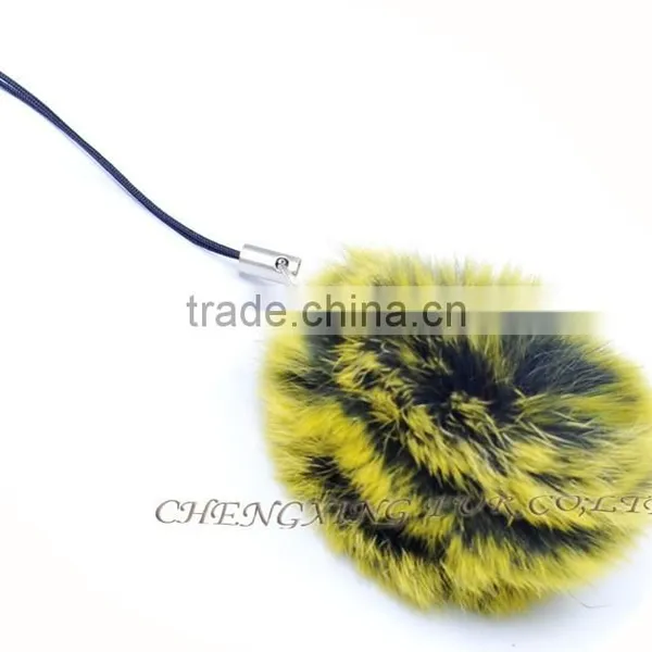 CX-A-54G Rabbit Fur Mobile Phone Strap Promotional Ring Fur Keychain photo-3