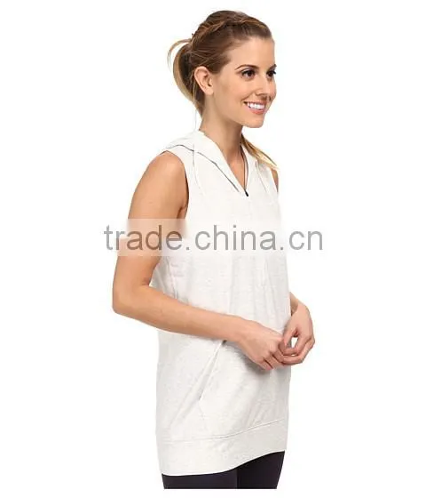 Women Vest Waistcoats With Hooded Sleeveless Half-zip Hoodie White and Gray Color photo-2