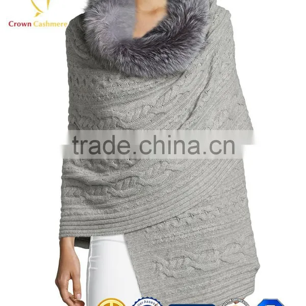 Fur Trimmed Cashmere Cable Shawl Cashmere Shawl With Fur