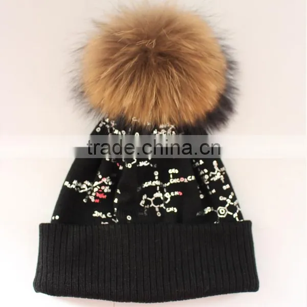 Myfur New Fashion Printing Beanie Winter Hat Type and Knitted Pompom Beanies photo-5