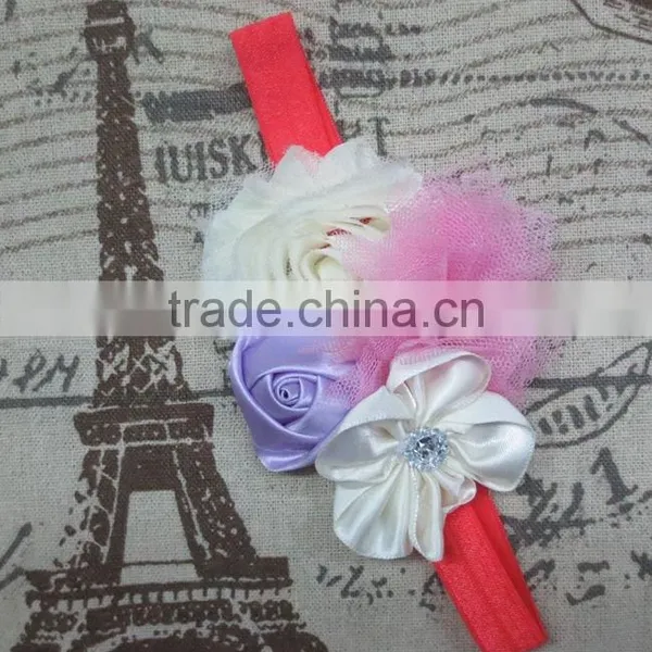 Girls Boutique Chic Rose and Rhinestoned Satin Petals Headbands For Baby photo-6