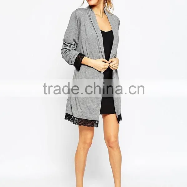 Sexy Fashion New Popular Comfortable Jersey Lace Trim Robe for Lady photo-5