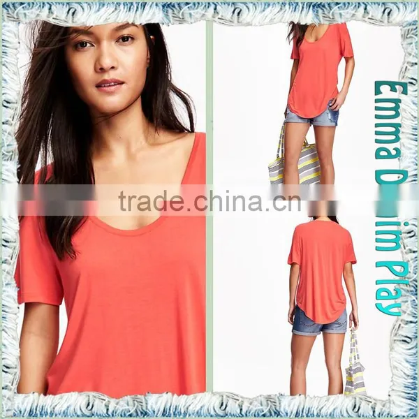 Casual Wear Girl's Orange Super Open O Neck Cotton T-Shirts photo-4