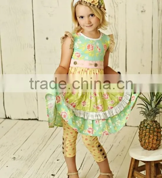 Hot Sale Summer 2pc Children Clothes Flutter Sleeve Knit Cotton Outfit Baby Girl Clothing photo-4
