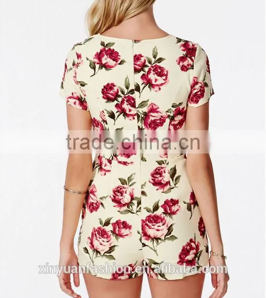 Rose Print Jumpsuit Playsuit, Lady Playsuit, Wholesale Playsuit photo-2