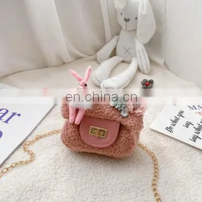 Korean Children's Bag Autumn / Winter 2020 New Shoulder Bag Cute Plush Rabbit Crossbar Fashion Small Fragrant Bag photo-3
