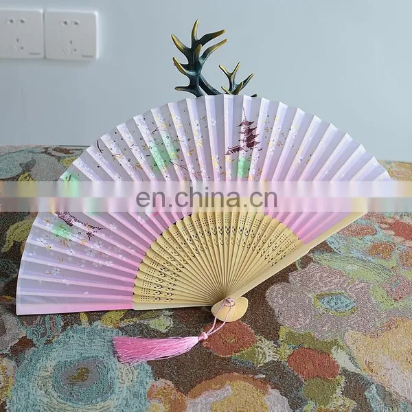Wholesale Hot Selling Custom Wooden Hand Fan Large Decorated Folding Fans Flower Fancy Folding Fan Bamboo photo-3