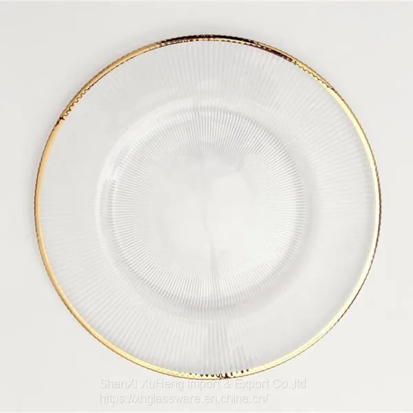 Wholesale Banquet Wedding Gold Silver Rimmed Glass Charger Plate photo-2