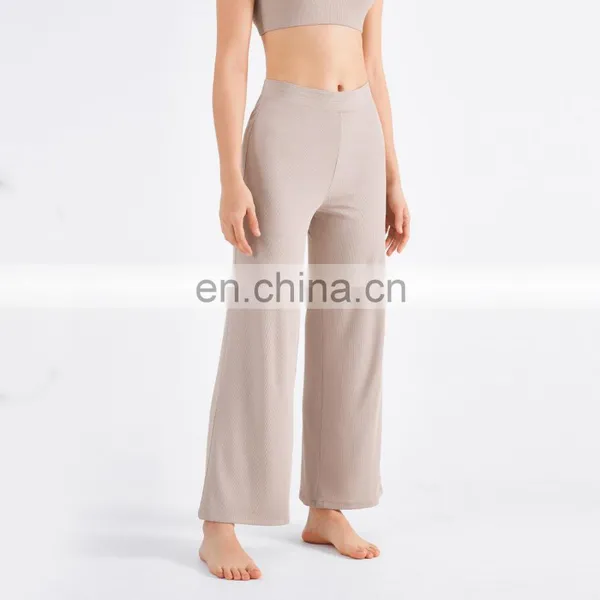 Anti-UV Sunscreen Loose Wide Legs Yoga Pants Solid Ribbed Drawstring Trouser Legs Sports Running Trousers Casual Women Gym Wear photo-2