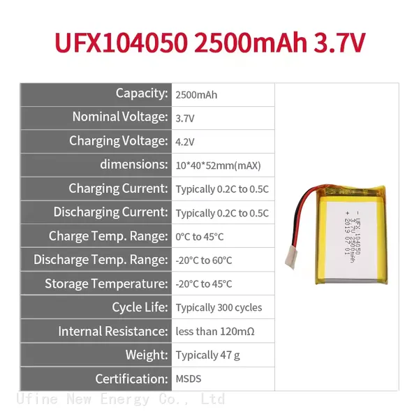 Chinese Battery Companies CustomizedWireless Battery UFX 104050 2500mAh 3.7V Lipo Battery 3.7 v 2500mAh photo-2