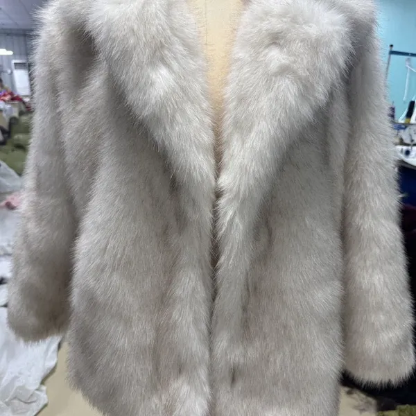 2025 Fall and Winter Women's White and Black Faux Fur Blazer Coat, Mid-Length Elegant Design photo-4